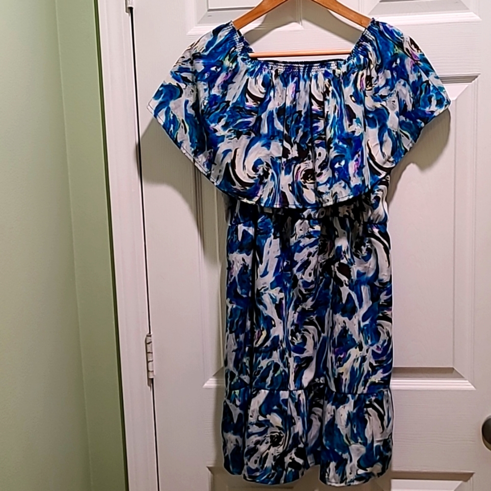 Ruffle Blue Short Sleeved Dress